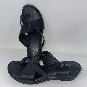 Børn Crown F19830 Black Leather Strappy Wedge Sandals Platform Women's 6M Opanka